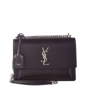 Saint Laurent Sunset Medium Leather Shoulder Bag, Black